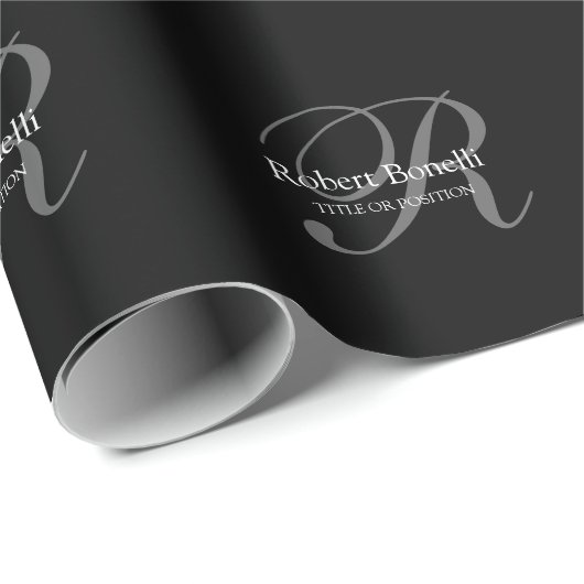 Zwart Wit Grijs Monogram Cadeaupapier (Rol Hoek)