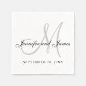 Zwart Wit Grijs Monogram Elegant Script Bruiloft Servet (Voorkant)