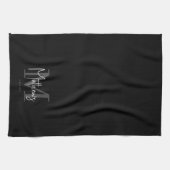 Zwart Wit Grijs Monogram Familienaam Theedoek (Horizontaal)