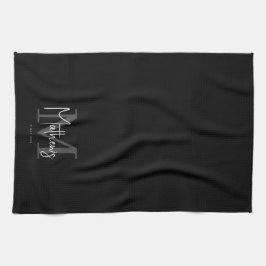 Zwart Wit Grijs Monogram Familienaam Theedoek