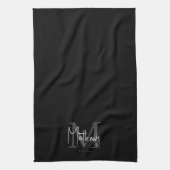 Zwart Wit Grijs Monogram Familienaam Theedoek (Verticaal)