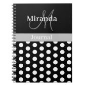 Zwart Wit Grijs Monogram Script Polka Dot Notitieboek (Voorkant)