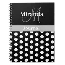 Zwart Wit Grijs Monogram Script Polka Dot Notitieboek