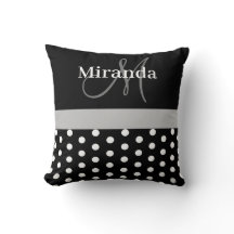 Zwart Wit Grijs Monogram Script Polka Dots