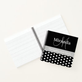 Zwart Wit Grijs Monogram Script Polka Dots Notitieboek