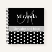 Zwart Wit Grijs Monogram Script Polka Dots Notitieboek (Voorkant)