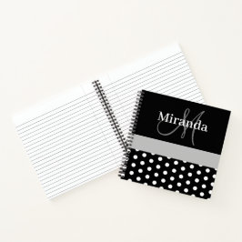 Zwart Wit Grijs Monogram Script Polka Dots Notitieboek