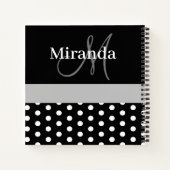 Zwart Wit Grijs Monogram Script Polka Dots Notitieboek (Achterkant)