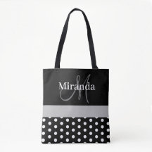 Zwart Wit Grijs Monogram Script Polka Dots