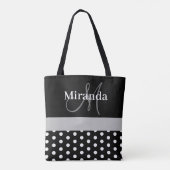 Zwart Wit Grijs Monogram Script Polka Dots Tote Bag (Achterkant)