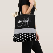 Zwart Wit Grijs Monogram Script Polka Dots Tote Bag (Dichtbij)