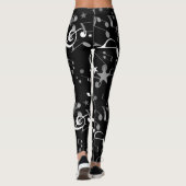 Zwart/wit/grijs muzieknoten op zwarte Leggings (Achterkant)