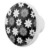 Zwart-wit, grijs naadloos bloempatroon keramische knop (Rechts)