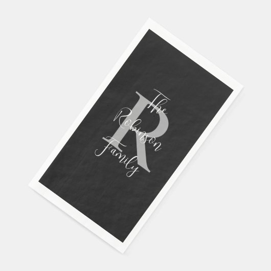 Zwart Wit Grijs Naam Monogram Papier Gastendoek Servet (Hoek)