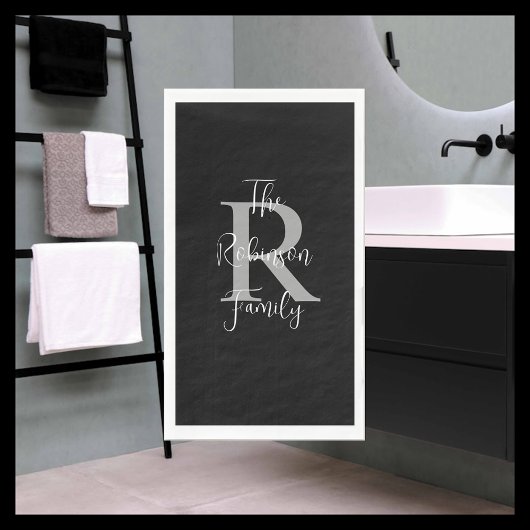 Zwart Wit Grijs Naam Monogram Papier Gastendoek Servet