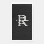 Zwart Wit Grijs Naam Monogram Papier Gastendoek Servet (Voorkant)