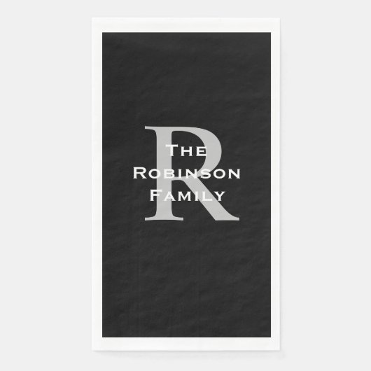 Zwart Wit Grijs Naam Monogram Papier Gastendoek Servet (Voorkant)
