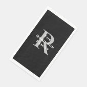 Zwart Wit Grijs Naam Monogram Papier Gastendoek Servet (Hoek)