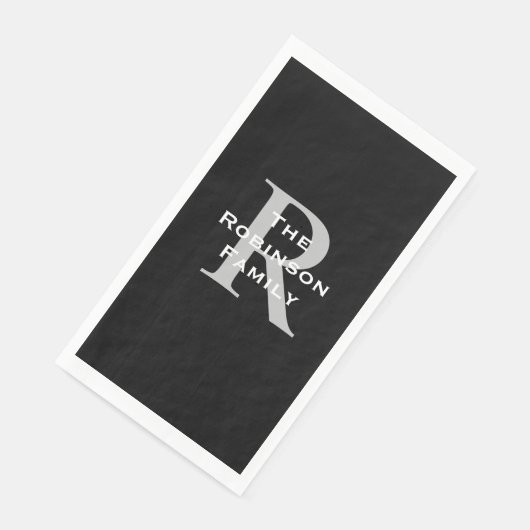 Zwart Wit Grijs Naam Monogram Papier Gastendoek Servet (Hoek)