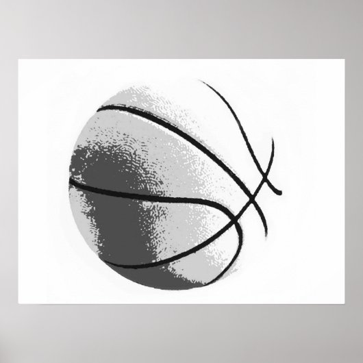 Zwart & Wit Grijs Pop Art Basketbal Print Poster (Voorkant)