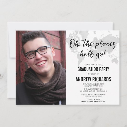 Zwart wit grijs reisthema afstuderen foto kaart (Voorkant)