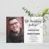 Zwart wit grijs reisthema afstuderen foto kaart (Staand voorkant)