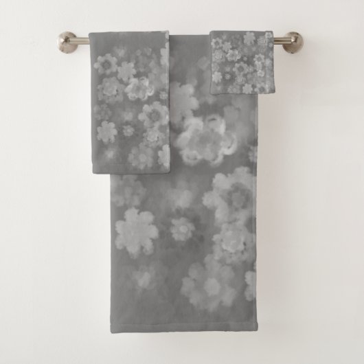 Zwart Wit Grijs Retro Bloemen Waterverf Patroon Bad Handdoek (Insitu)