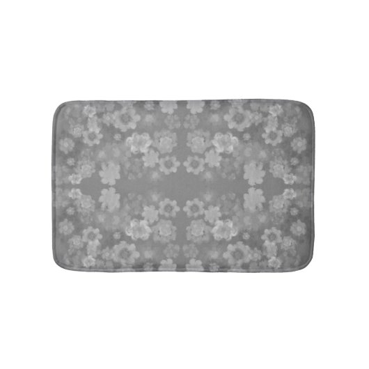 Zwart Wit Grijs Retro Bloemen Waterverf Patroon Badmat (Voorkant)