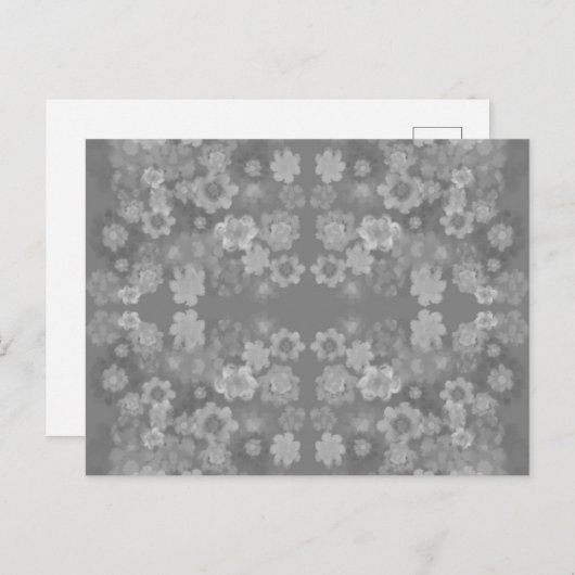 Zwart Wit Grijs Retro Bloemen Waterverf Patroon Briefkaart (Voorkant / Achterkant)