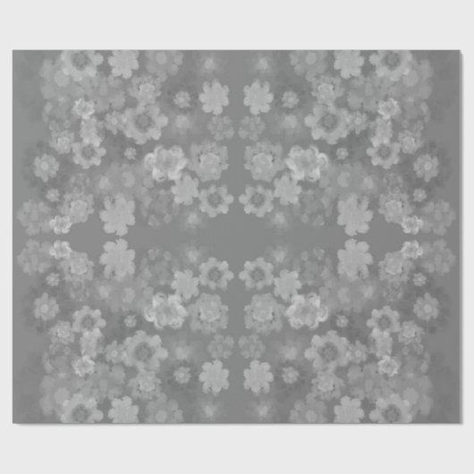 Zwart Wit Grijs Retro Bloemen Waterverf Patroon Cadeaupapier (Vlak)