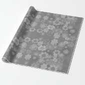 Zwart Wit Grijs Retro Bloemen Waterverf Patroon Cadeaupapier (Uitgerold)