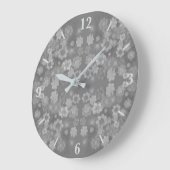 Zwart Wit Grijs Retro Bloemen Waterverf Patroon Grote Klok (Hoek)