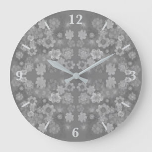 Zwart Wit Grijs Retro Bloemen Waterverf Patroon Grote Klok