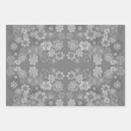 Zwart Wit Grijs Retro Bloemen Waterverf Patroon Inpakpapier Vel (Voorkant 2)