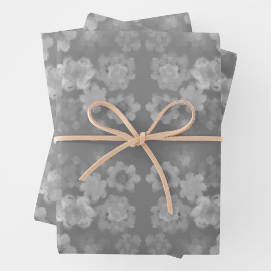 Zwart Wit Grijs Retro Bloemen Waterverf Patroon Inpakpapier Vel (In situ)