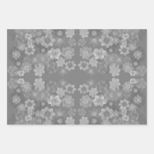 Zwart Wit Grijs Retro Bloemen Waterverf Patroon Inpakpapier Vel (Voorkant)