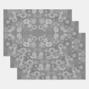 Zwart Wit Grijs Retro Bloemen Waterverf Patroon Inpakpapier Vel