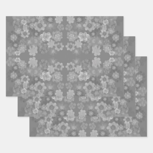 Zwart Wit Grijs Retro Bloemen Waterverf Patroon Inpakpapier Vel (Set)