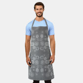 Zwart Wit Grijs Retro Bloemen Waterverf Patroon Schort (Gedragen)