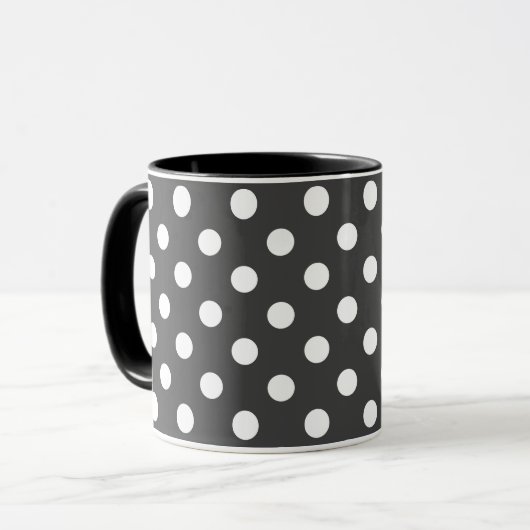 zwart-wit  grijs  retro polka stippen mok (Voorkant links)