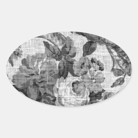 Zwart & Wit Grijs Tone  Bloemen Toile No.5 Ovale Sticker (Voorkant)