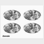Zwart & Wit Grijs Tone  Bloemen Toile No.5 Ovale Sticker (Vel)