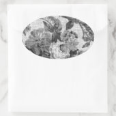 Zwart & Wit Grijs Tone  Bloemen Toile No.5 Ovale Sticker (Tas)