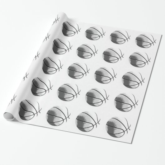 Zwart Wit Grijs Trendy Pop Art Basketbal Cadeaupapier (Uitgerold)