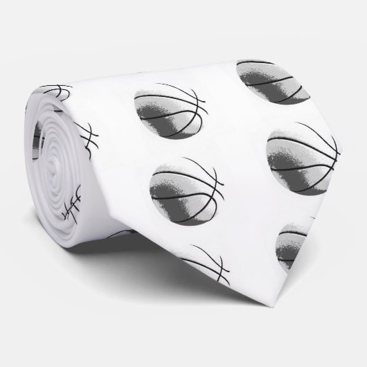 Zwart Wit Grijs Trendy Pop Art Basketbal Stropdas (Opgerold)