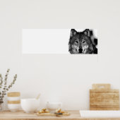 Zwart-wit grijs Wolf-kunstwerk Poster (Keuken)