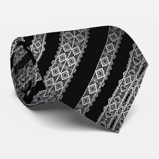 zwart-wit, grijs, zilver stropdas (Opgerold)
