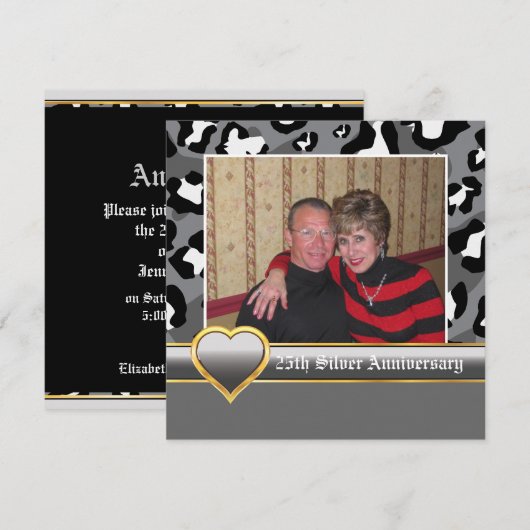 Zwart wit, grijze luipaard 25ste huwelijksverjaard kaart (Voorkant / Achterkant)