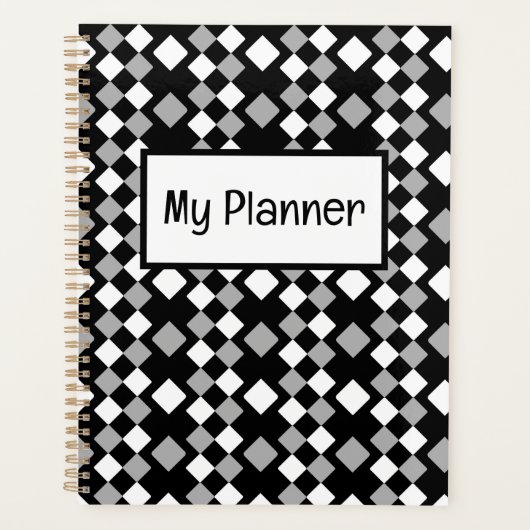Zwart wit grijze vierkanten geometrisch planner (Voorkant)
