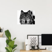 Zwart & Wit Grijze Wolf Kunstwerk Poster (Thuiskantoor)